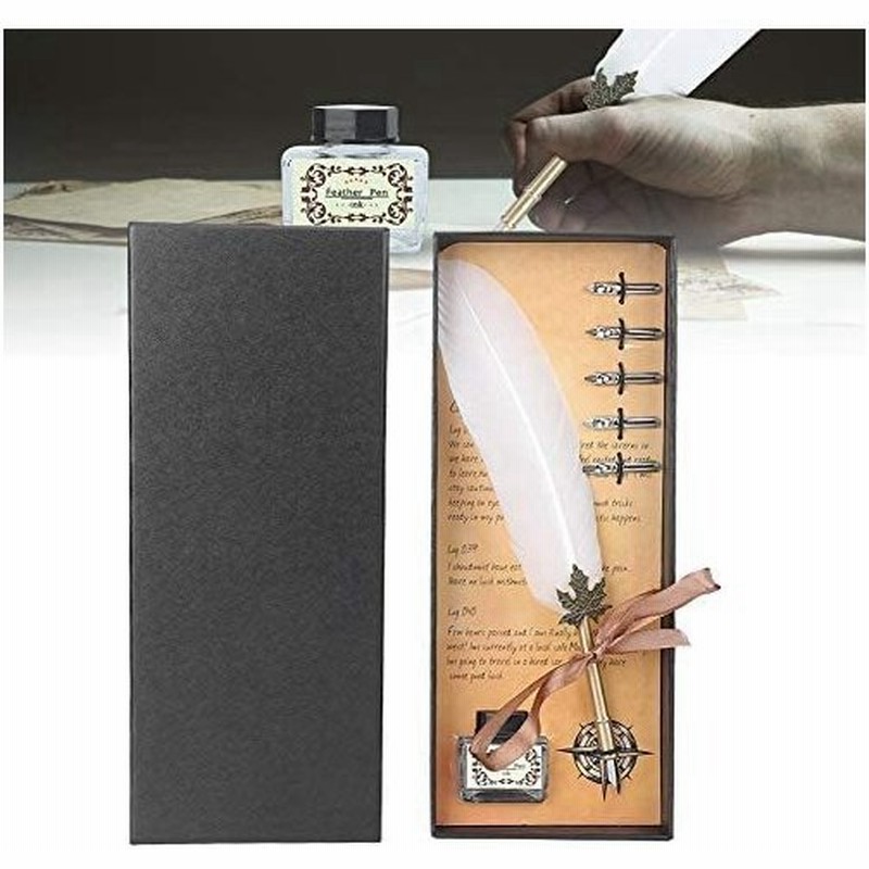 羽ペン万年筆 フェザーペン 羽根 ペン 羽飾り アンティーク フェザー ディップペン 万年筆 5つペン先付 書道 文房具 インク 署名 ホワイト 通販 Lineポイント最大get Lineショッピング