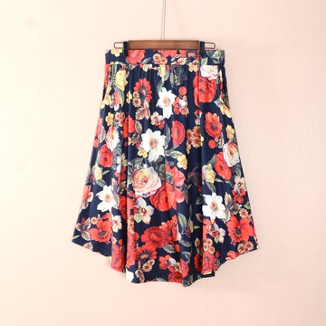 女裝百搭A字裙中長裙花色半身裙子松緊腰氣質潮流