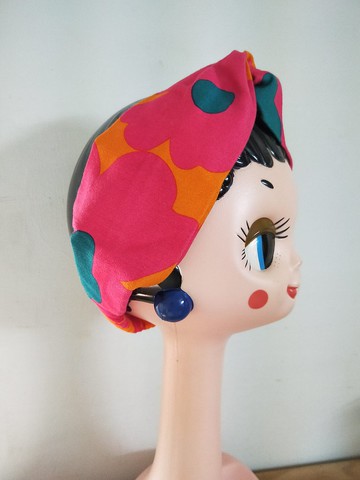 交叉髮帶-寬版鬆緊-普風大花.亮粉