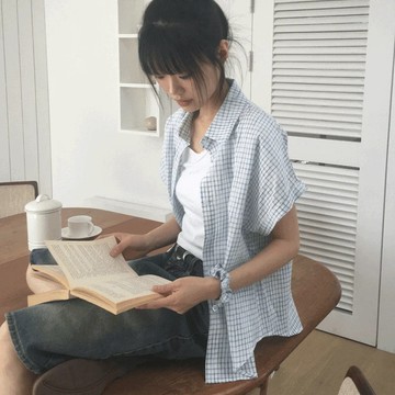 Codibook｜韓國 wonderwonder 格紋捲袖短袖襯衫［現貨 - 粉紅色］短袖上衣 女裝