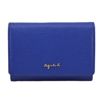 agnes b.金屬LOGO防刮皮革名片夾-寶藍