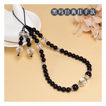 黑瑪瑙編織手機掛繩短款u盤掛件水晶手機鏈鑰匙相機繩子女款流蘇