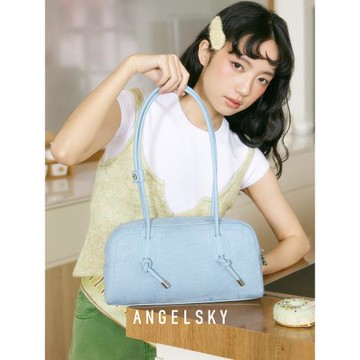 (免運)ANGELSKY腋下包波士頓藍色包包女夏天新款法棍包淺粉色單肩小眾