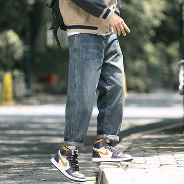 美式復古水洗哈倫牛仔褲男春秋季款潮牌寬松直筒休閑闊腿褲老爹褲