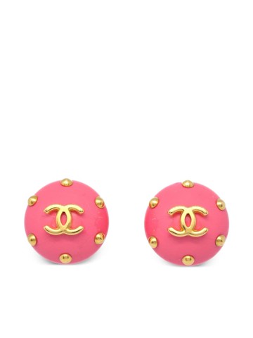 CHANEL Pre-Owned - 1996 CC button clip-on earrings - women - Acrylic/Gold Plated - One Size - Pink