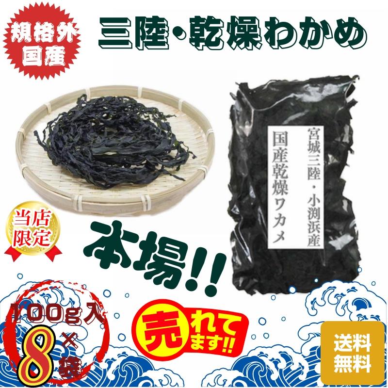 規格外　宮城・三陸小渕浜産　乾燥ワカメ　１００g  袋×８袋　送料無料