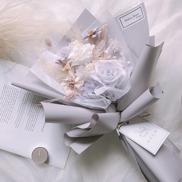 永生花花束 淡紫色 不凋花 乾燥花 客製化禮物