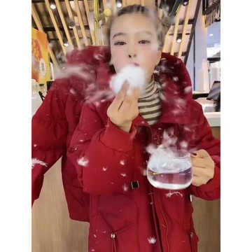 韓版中長連帽寬松亮閃閃羽絨服