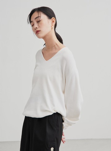 V領寬鬆落肩針織上衣