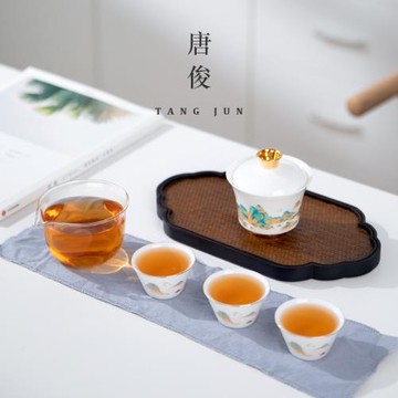 旅行茶具套裝蓋碗便攜式收納包新款一壺二杯快客杯陶瓷三杯