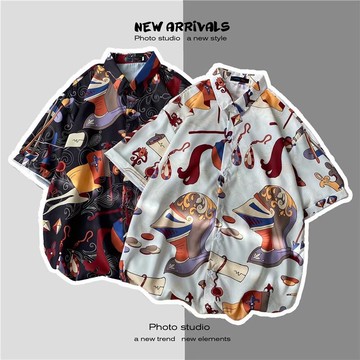 短袖衫男bf港松復古衣夏季薄款版潮流痞休百搭外套