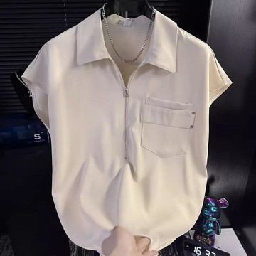 臺灣出貨 小衆無袖設計寬鬆休閒夏季短袖襯衫新款純色潮流百搭時尚上衣男裝籃球短袖體育生衣服訓練衣