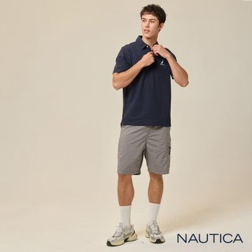 Nautica 官方旗艦 男裝 簡約素色吸濕快乾短袖POLO衫-深藍色