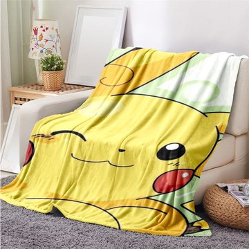 跨境電商數碼印花舒適柔軟溫暖皮卡丘卡通小蓋毯空調毯沙發毯毛毯