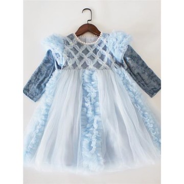 佐米菲特價春秋女童連衣裙蓬蓬網紗公主裙長袖絲絨重工拼接裙