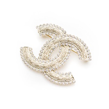 【CHANEL 香奈兒】胸針-雙C邊框鑲鑽圖騰造型