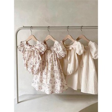 24夏天女童甜美碎花薄棉連衣裙女寶寶韓版洋氣蝴蝶結綁帶哈衣短袖