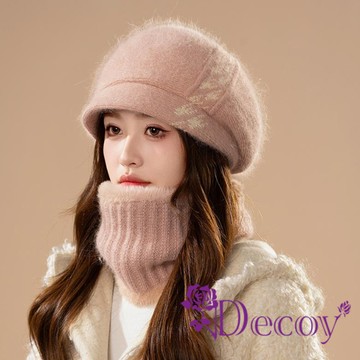 【Decoy】冬季保暖 日系百搭時尚兔毛貝雷帽+脖圍 /2色可選