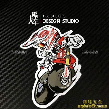 蝦皮優選免運 Q版 滑胎騎士 越野 頭盔貼紙 個性摩托車防水反光貼花031942