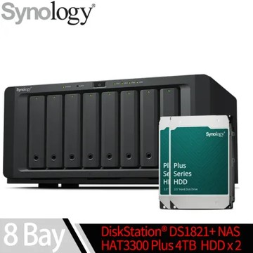 Synology群暉科技 DS1821+ NAS 搭 HAT3300 Plus系列 4TB NAS碟 x 2