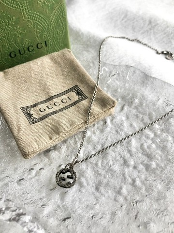 【日本直送 名牌中古包】GUCCI 古馳 蛇紋 頸鍊 銀色 Interlocking 925 vintage 古董 zpfi68