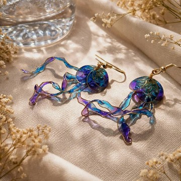 【悠游水母】垂墜耳環 | 水晶花飾品(禮盒包裝)