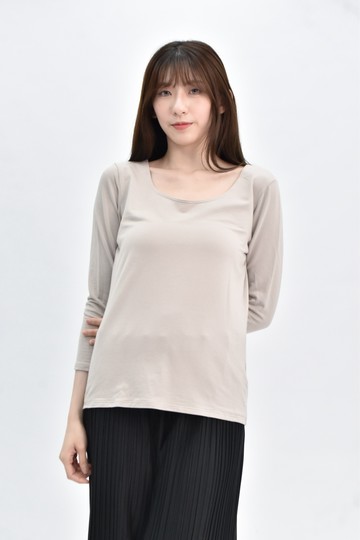 (M) uniqlo 棉質extra heattech杏色長袖上衣