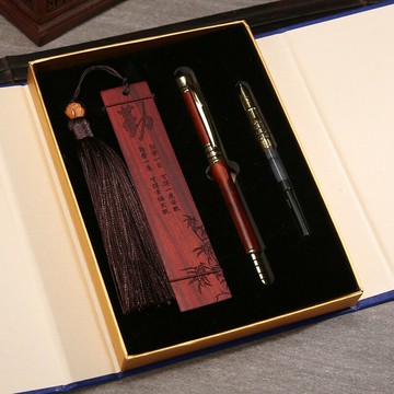 中國風復古典紅木書簽鋼筆圓珠筆商務禮盒套裝出國送老外生日禮品