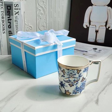 W家瑋致活芙蓉情侶杯骨瓷馬克杯水杯復古咖啡杯新婚禮物禮盒