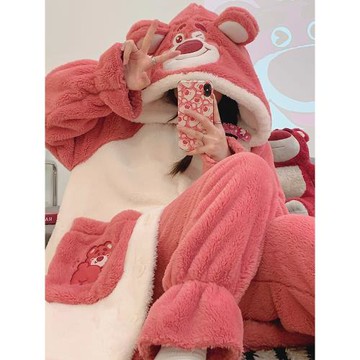 珊瑚絨睡袍女秋冬季加絨加厚2023年新款卡通睡衣法蘭絨冬天家居服