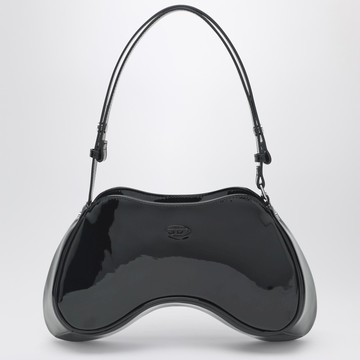 Double-D patent leather shoulder bag in black