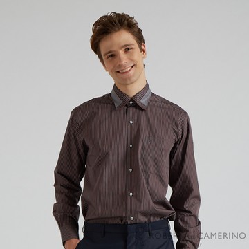 【ROBERTA諾貝達】 男裝 進口素材 雅痞時尚感 雙色條紋純棉長袖襯衫 紅