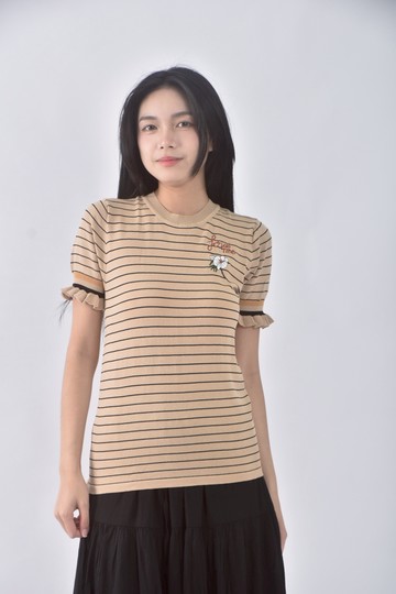 (S) obdesign質感條紋棕色短袖上衣