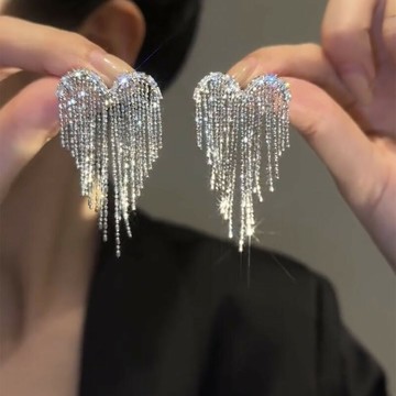 高級感鋯石愛心流蘇耳環女小眾設計輕奢時髦百搭洋氣網紅耳飾耳釘