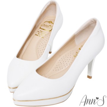 Ann’S走路有風-小羊皮素綿防水台電鍍細跟尖頭高跟鞋-白