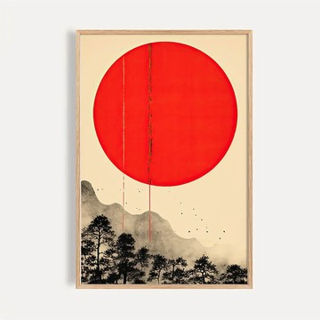 赤日松嵐 / 日式極簡水墨旭日松林裝飾畫