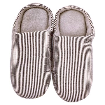 日式直條紋防滑靜音麂皮鞋底保暖包頭室內居家拖  42~43  咖啡色