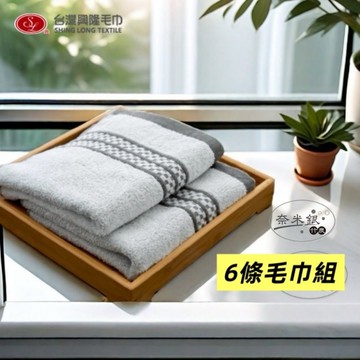 奈米銀竹炭紗＊史克威爾簡約美國棉毛巾(6條毛巾組)【台灣興隆毛巾製】