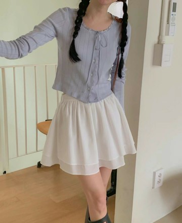 韓國東大門正品 甜美高腰 後鬆緊 雙層蛋糕 A字顯瘦 短裙 迷你裙 半身裙