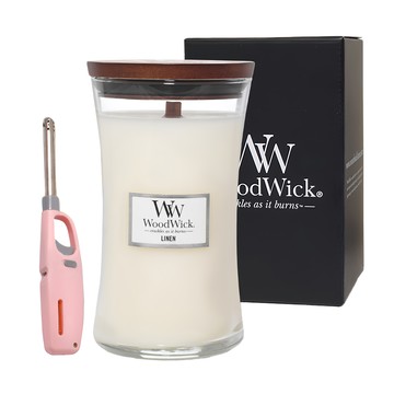 WoodWick 大型套組 香氛蠟燭 Set 609.5g 附蠟燭點火槍  Linen  1組