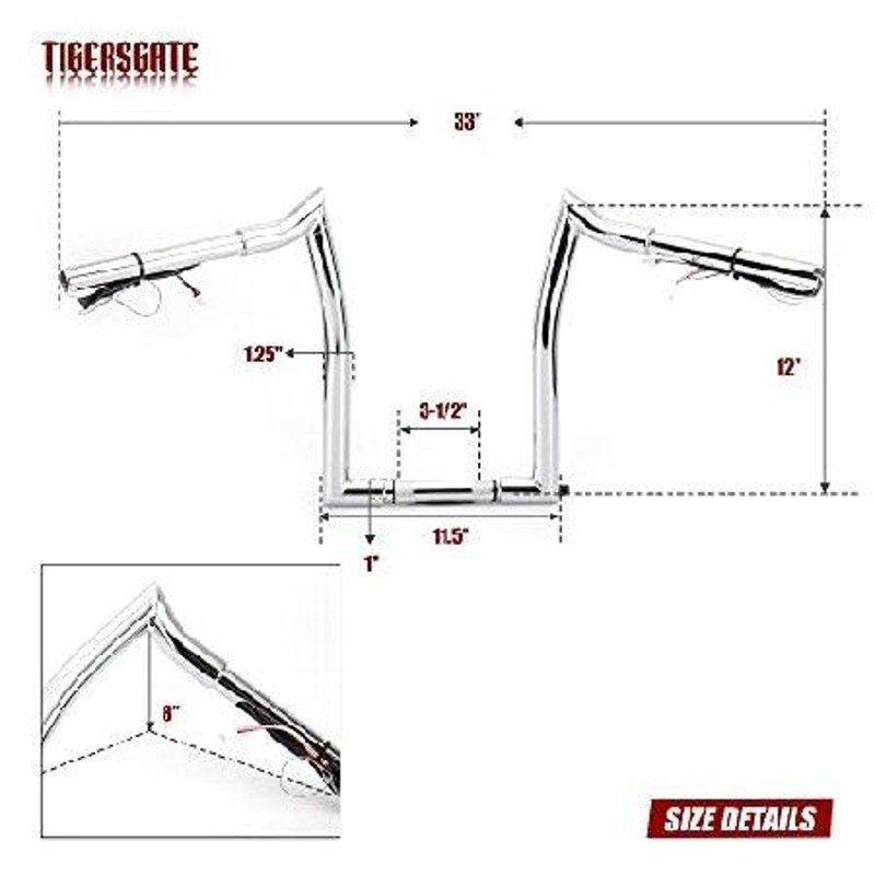 選べる２個セット TIGERSGATE クローム 配線済み 14インチ ライズ 1/4インチ ファットエイプハンガー ハンドルバー  ハーレーダビッドソン マイターカット 2014-2022 ロードキン