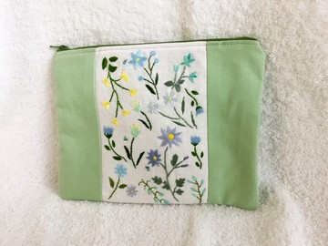 花卉刺繡小包・薄荷綠