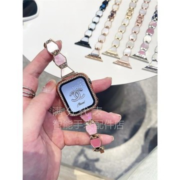 小香風天然貝殼金屬鏈適用于10蘋果appleiwatch789代6543SE手表帶