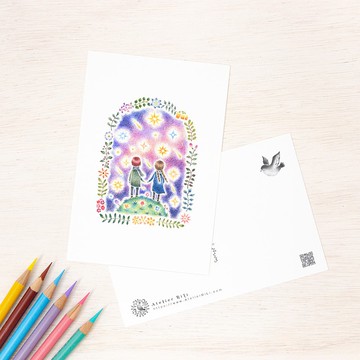 五枚組。如繪本般的明信片：「雙生兄妹與流星」 PC-272