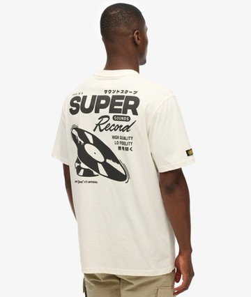 Superdry Men's Record Label Oversized T-shirt Cream Size: S