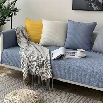 好物良品 清新系列 全棉立體防滑刺繡沙發墊組合 耐磨耐用  70 × 70 cm  雅純淺藍