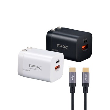 PX 送Type c充電線2米 35W瓦 充電頭 氮化鎵 充電器 快充頭 蘋果 三星 iphone 手機 平板 筆電(PWC-3511W/B)