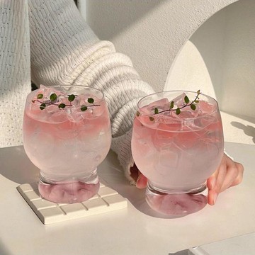 果汁杯🥛冰山底胖墩玻璃杯家用高級感女生果汁氣泡水杯微醺調酒雞尾酒杯子