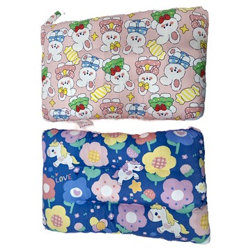 兒童枕頭套裝 A面精梳純棉 B面法蘭絨  43 x 28 x 6cm  花朵獨角獸 藍色 + 糖果兔兔 粉色