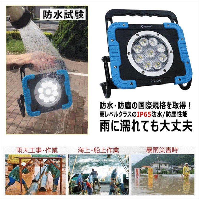 グッドグッズ GOODGOODS led投光器 充電式 作業灯 45W IP65 防水